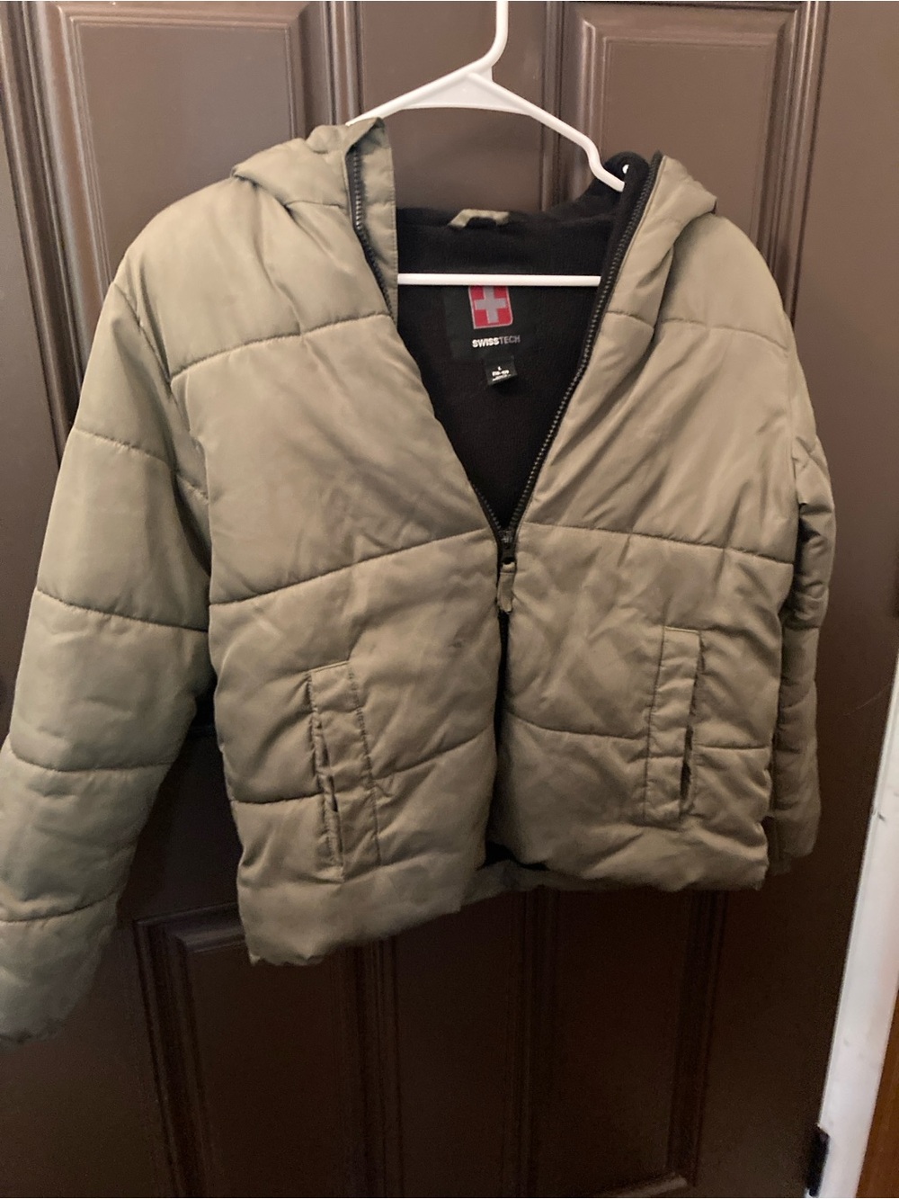 Swiss Tech Olive Green Puffer Jacket with Hood